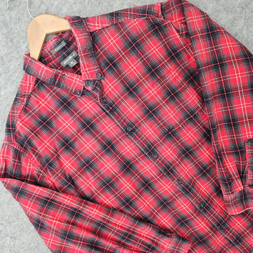 Eddie Bauer Flannel Shirt Mens 3XL Red Plaid Relaxed Fit Button Down 100% Cotton